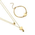 Ensemble collier double rang et bracelet cœur élégant en acier doré 18 carats - Ensemble de Bijoux Doré (KS135427-Z)