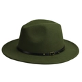 Classic forest green wool fedora hat with black leather strap and golden buckle - M (56-58cm) / Army Green