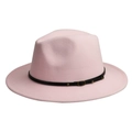 Classic light pink wool fedora hat with black leather strap and bronze buckle - M (56-58cm) / Pink