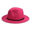 Fuchsia wool felt fedora hat with black leather band and gold buckle detail - M (56-58cm) / Rose Red