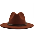 Klassieke roestoranje wollen fedora hoed in westernstijl met bruine lederen decoratieve band - Eén Maat / Baksteenrood