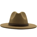 Klassieke camelkleurige wollen fedora hoed met een bruine gevlochten leren band - Eén Maat / Beige