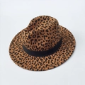 Sombrero fedora de lana con estampado de leopardo y una elegante cinta negra decorativa - Talla única / Café Oscuro