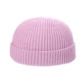 Minimalist light pink knit beanie hat with thick ribbed texture in a solid color design - One Size / Purple