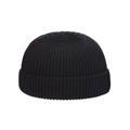 Unisex black ribbed knit beanie cap with wide cuff on a white background - One Size / Black