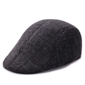 Dark grey plaid newsboy cap for elderly men made of thick wool fabric in autumn - 58cm One Size / Black Grid With Black Lines