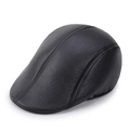 Classic black leather flat cap for elderly men with a textured finish and vintage style - 58cm One Size / Black Leather