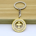 Goldener Schlüsselanhänger mit Strasssteinen und hohl geschnittenem Kreuz-Anhänger - Dicker Schlüsselanhänger / Gold