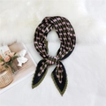 Pink and dark green pleated square scarf with vintage checkered pattern on soft background - 70cm/Pleated / Woven Green Border