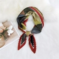 Pleated skinny silk scarf featuring multi-color stripes and vintage checkered patterns - 70cm/Pleated / Colorful Grid Orange Border