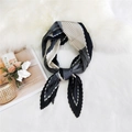 Pleated silk scarf with black white and grey geometric pattern on plush background - 70cm/Pleated / Colorful Grid Black Border