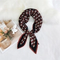 Pleated square silk scarf featuring a classic red, black, and beige plaid pattern - 70cm/Pleated / Woven Red Border
