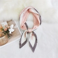 Pink and grey houndstooth pleated square silk scarf for women on white soft background - 70cm/Pleated / New Houndstooth Pink
