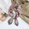 Dusty rose paisley silk scarf knotted on beige trench coat, elegant neckerchief for women - 17 Carriage Paisley Pink Grey