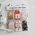 Set of 24 Christmas gift tags with various holiday patterns and red-white hanging strings - US 2
