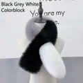 Écharpe de luxe en fourrure de renard tricolore avec patchwork noir, gris et blanc - Noir Gris et Blanc Block