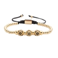 Set de pulsera cruzada tejida ajustable con cuentas doradas y circonitas negras - Cuenta de Triple Corte de Oro / Dorado