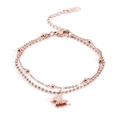18k rose gold double-layer beaded bracelet featuring a minimalist butterfly pendant - Rose Gold