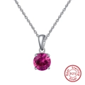 925 sterling silver necklace featuring a round fuchsia zircon pendant with S925 engraving - Rose Red