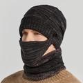 Ensemble d'hiver pour homme avec écharpe doublée de fausse fourrure et masque - Noir