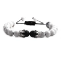 Detailed shot of white turquoise beads with silver crown charms and adjustable cord - Single Braided Pull Rope / Howlite Lava Silver Crown