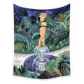 Bohemian tapestry featuring artistic woman illustration with tropical plants and stars - LT312-8-Bikini Woman Fountain