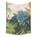 Bohemian wall tapestry featuring a lush greenhouse botanical illustration with green leaves - LT312-9-Greenhouse Blue Leaves