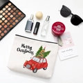 Weiße Kosmetiktasche aus Leinen mit rotem Auto-Print und Frohe Weihnachten Motiv - Stil D (Rotes Automuster)