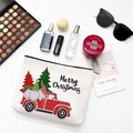 Christmas canvas cosmetic bag featuring a red truck and gnomes pattern for travel storage - Style B (Gnomes and Red Truck)