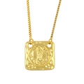 Golden square Virgin Mary pendant necklace with hammered texture and box chain - Copper Plated 18K Gold / Virgin Mary Relief - Style B