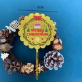 Golden acrylic 9cm Merry Christmas cake topper with red bow and tree motifs - Bowknot Style