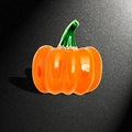 Sparkling orange pumpkin brooch with green stem and gold rhinestone crystal accents - Halloween Pumpkin Style (YNCP2761)