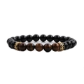 Tiger eye and black onyx beaded bracelet with 18K gold plated micro-pave spacers - Gold A