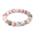 Elastisches Perlenarmband mit rosa grauen Natursteinen und goldfarbenen Zwischenstücken - Rosa Marmorstein