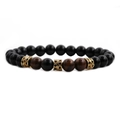 Tiger eye and black onyx beaded bracelet for men with golden diamond spacers - Tiger Eye & Matte Black Beads