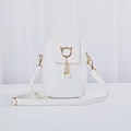 White woven crossbody phone bag with gold cat-ear ring and pearl tassels - White
