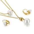 Elegantes 18K vergoldetes Schmuckset mit weißen Perlen, Halskette und Ohrringen - Goldenes Perlenhalsketten-Ohrring-Set (KS136121-Z)