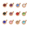 Set of 12 colorful 6.5mm crystal birthstone charms with gold plated bezels for DIY jewelry - Blue (No. 9) / Rose Gold