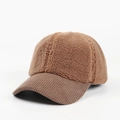 Detail of brown fleece baseball cap showing corduroy brim texture and plush crown fabric - Adjustable / Coffee (Corduroy Brim)