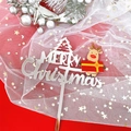 Detail of silver mirror acrylic Merry Christmas cake topper with cute cartoon reindeer - Silver Reindeer - English Text