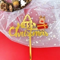 Golden acrylic Merry Christmas cake topper with reindeer and tree on red festive background - Gold Reindeer - English Text