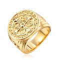 Anello sigillo vintage color oro Medaglia San Benedetto con croce incisa e testo latino - US 7 / Colore Oro Integrale