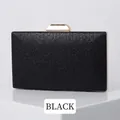 Bolso de mano negro en PU con textura de espiga y cierre dorado en base blanca - Negro