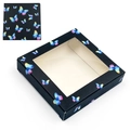 Scatola per ciglia nera quadrata con finestra e motivi a farfalla multicolore - Base Nera Farfalla Colorata-N. 36