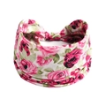 Boho-Yoga-Stirnband mit lebhaften rosa und roten Rosenmustern auf elastischem Stoff - Rosa Karmesinrot Rose Grüne Blätter Twist(#23)