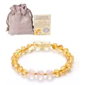 Bracelet en ambre de la Baltique pour bébé avec perles roses, certificat et pochon - Ambre Jaune Avec Perles Roses (Style 3)