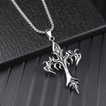 Men's stainless steel necklace featuring a stylized silver flame cross pendant design - Flame Cross / Silver