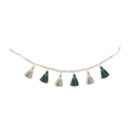 Boho macrame wall garland with beige and dark green tassels and wooden beads - Green/White