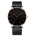 Minimalist Geneva quartz watch with black mesh strap and rose gold case detail - Black Mesh Strap Rose Gold Case Orange Pointer