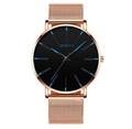 Minimalist Geneva quartz watch with rose gold mesh strap and black dial with blue markers - Rose Gold Mesh Strap Rose Gold Case Blue Pointer